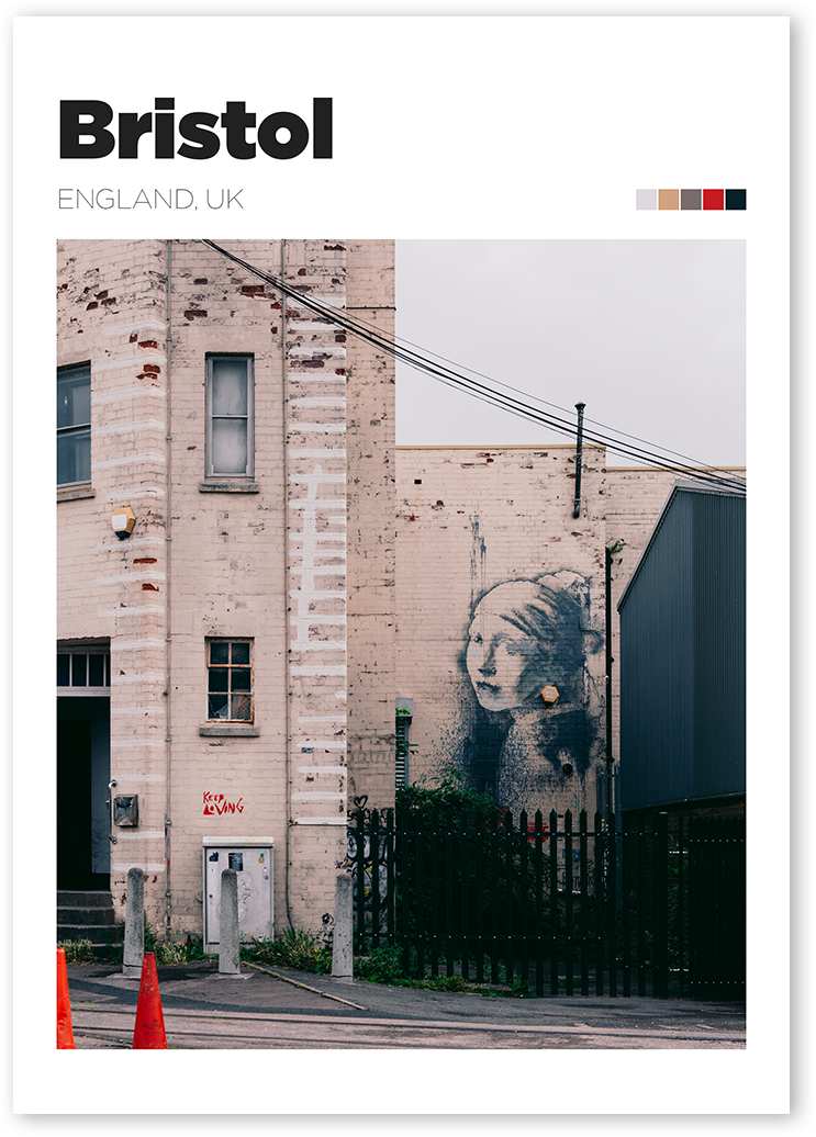 Photography print of Bristol. Picture shows one of Banksy's most known graffitis on a large scale.