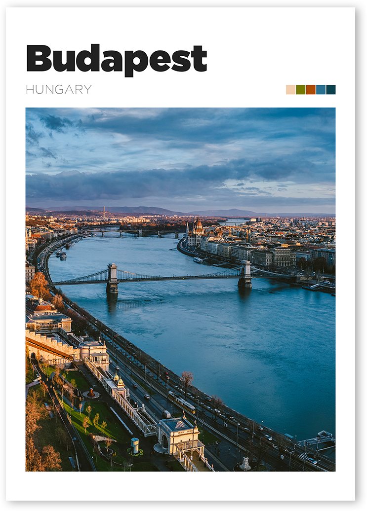 Photography wall art of aerial view of Danube River of Budapest. 