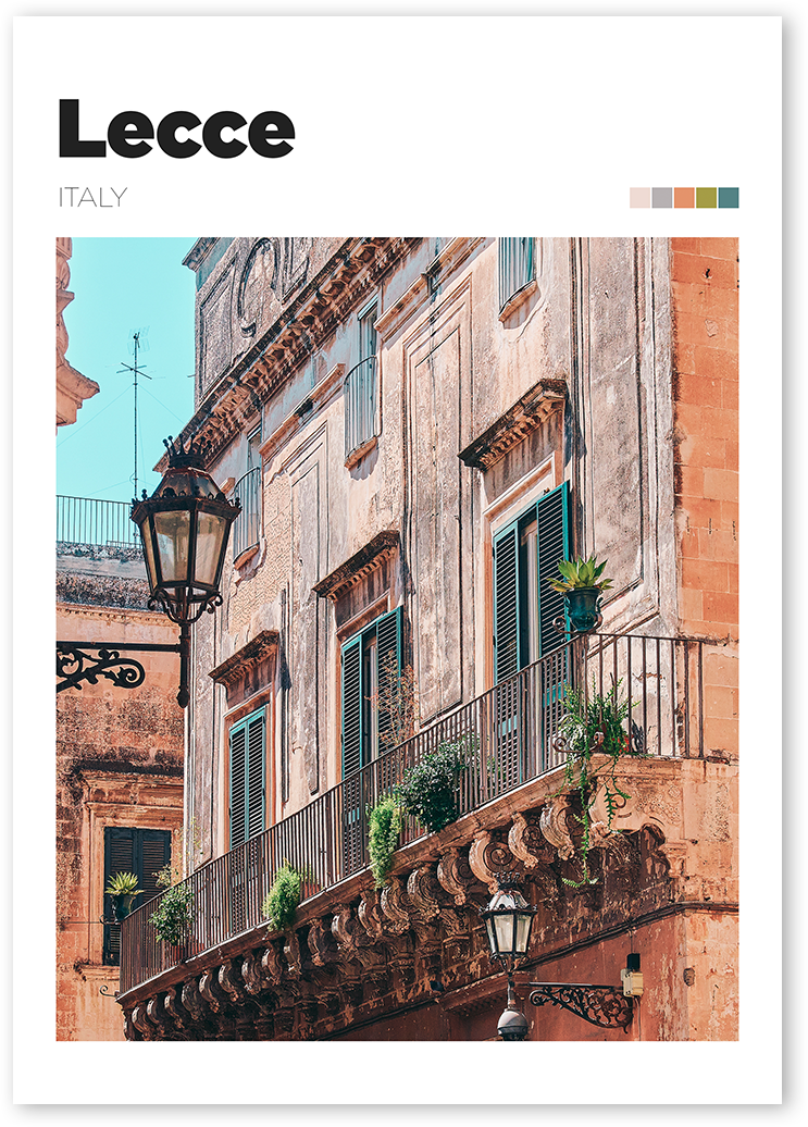 Photo of a historic building's balcony with plants and lamp in Lecce, Italy