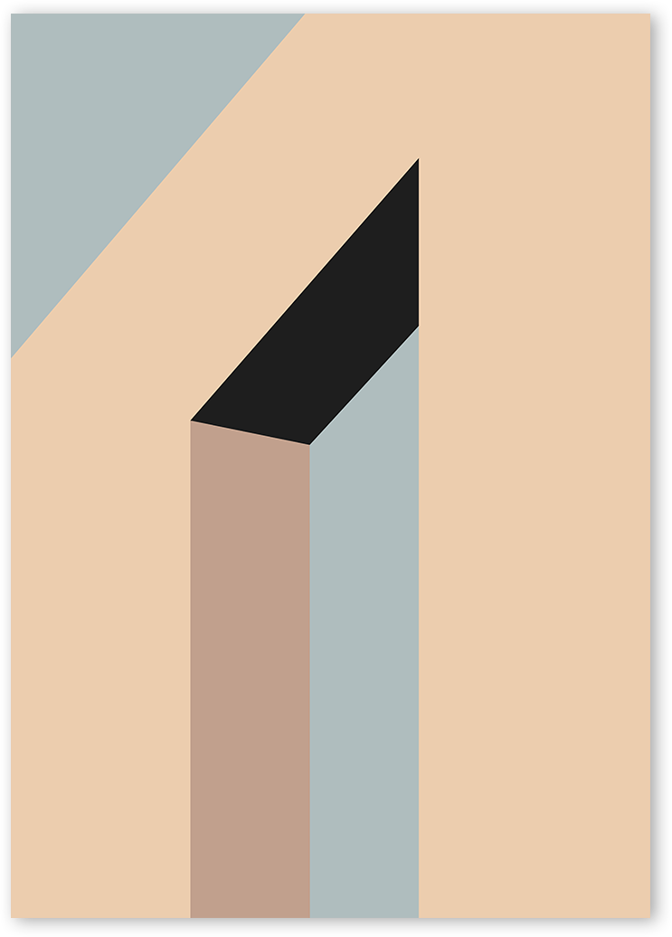 Architectural bauhaus poster of an arch building with blue sky in the background.