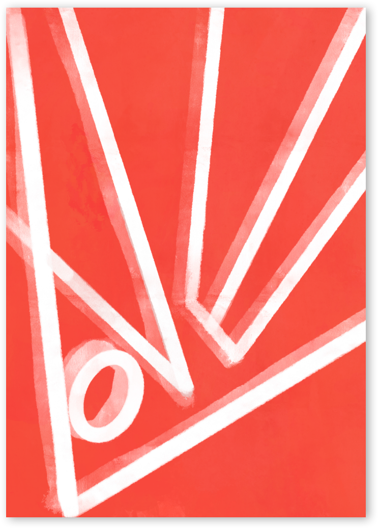 Stylish poster image of the text "LOVE" made of white lines on a vivid red background. 